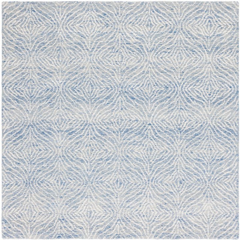 Elegant Floral Blue Hand-Tufted Wool Square Rug - 6'