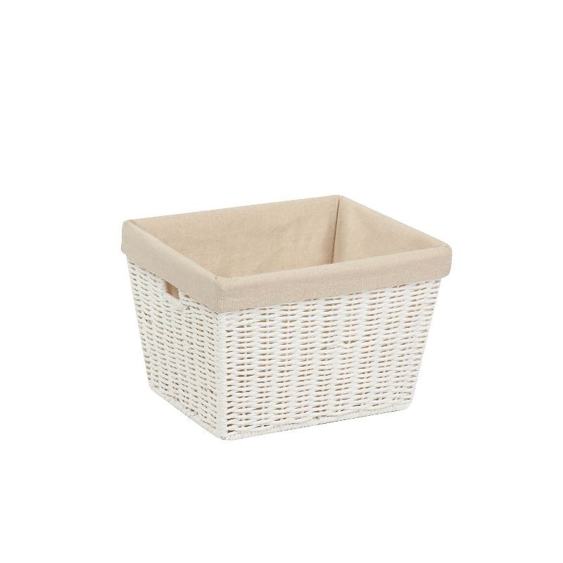 White Rectangular Paper Rope Storage Basket with Liner