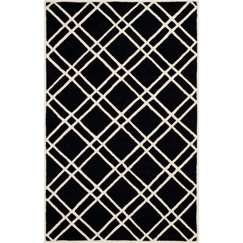 Hand-Tufted Black and Ivory Wool Geometric Area Rug