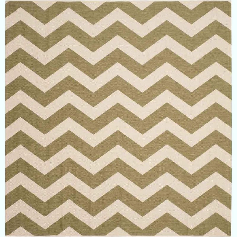 Green and Beige Chevron Square Indoor/Outdoor Rug