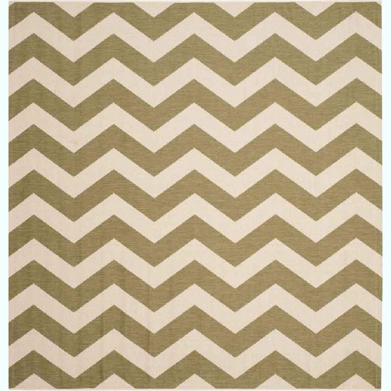 Green and Beige Chevron Square Indoor/Outdoor Rug