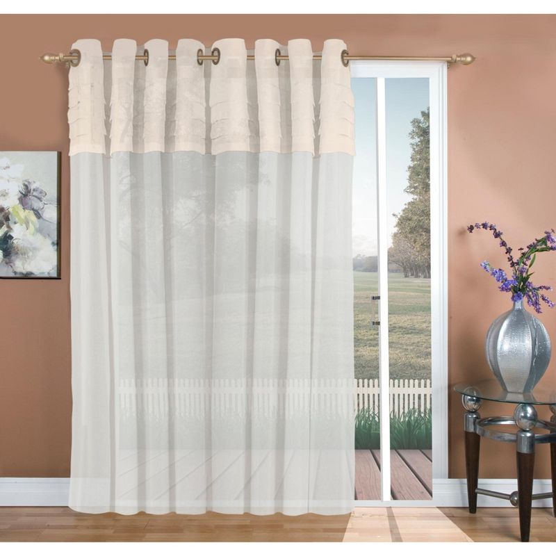 White Pleated Grommet Sheer Patio Panel with Wand