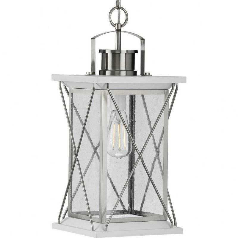 Barlowe 21" Stainless Steel Farmhouse Hanging Lantern with Seeded Glass
