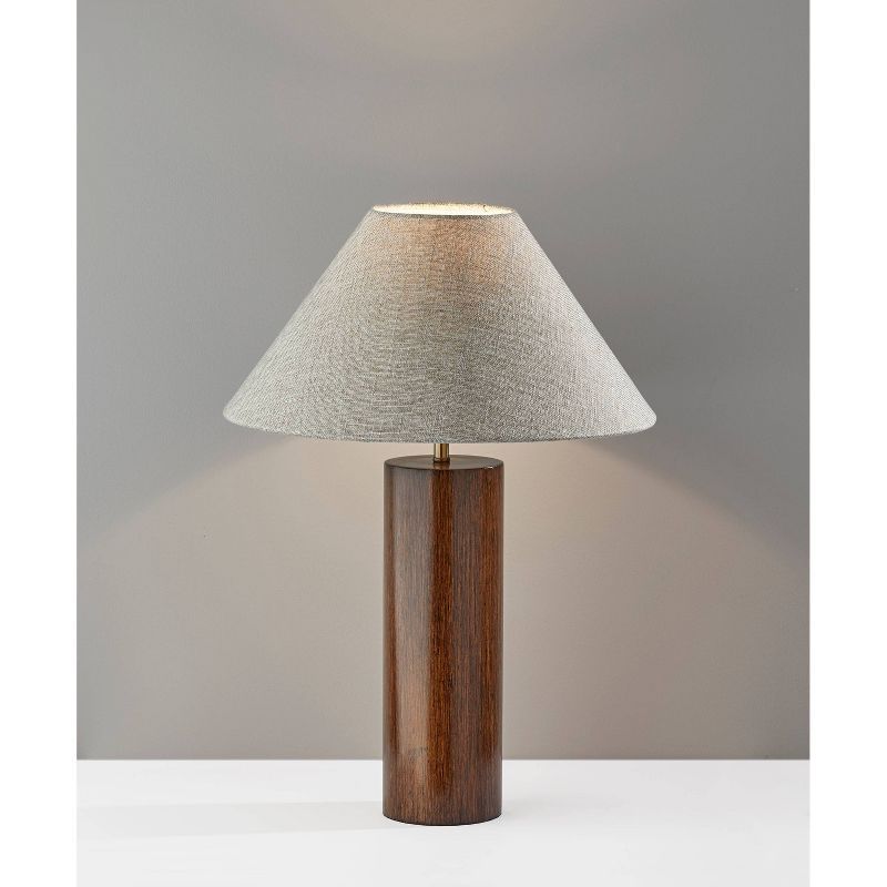 Walnut and Brass Modern Table Lamp with Fabric Shade