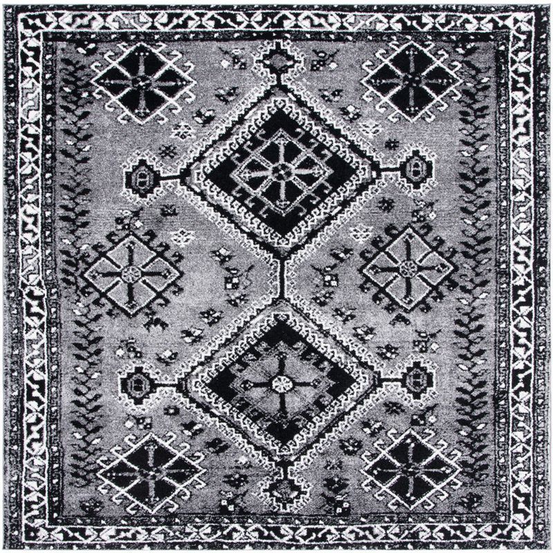 Antique Patina Square Area Rug 79" - Gray Synthetic Hand-Knotted