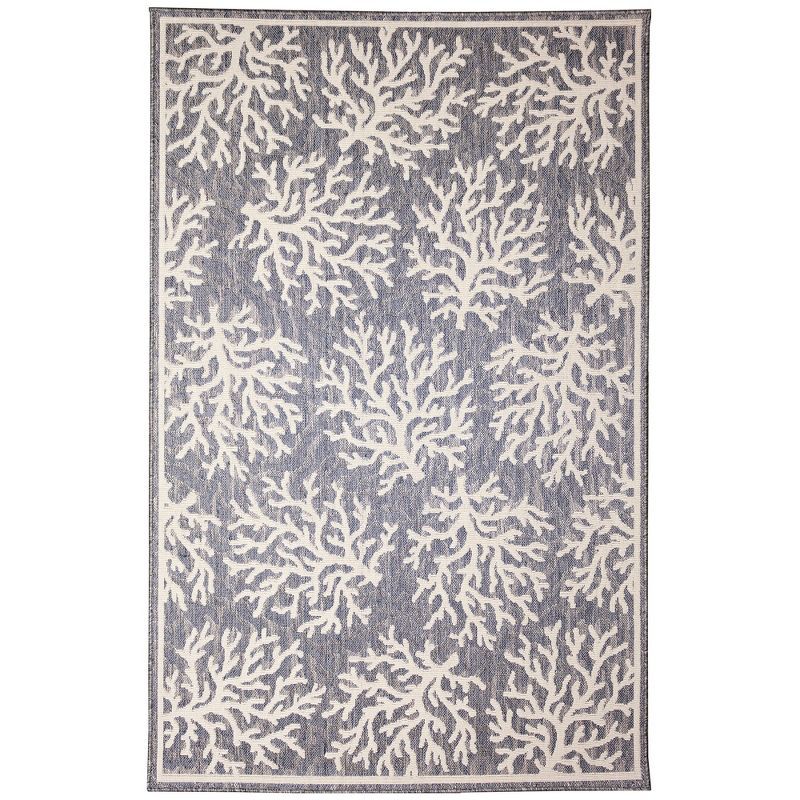 Coral Echoes Blue Ivory Abstract Indoor/Outdoor 8' x 10' Rug