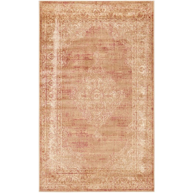 Vintage Taupe Rectangular Viscose Area Rug, 3'3" x 5'7"