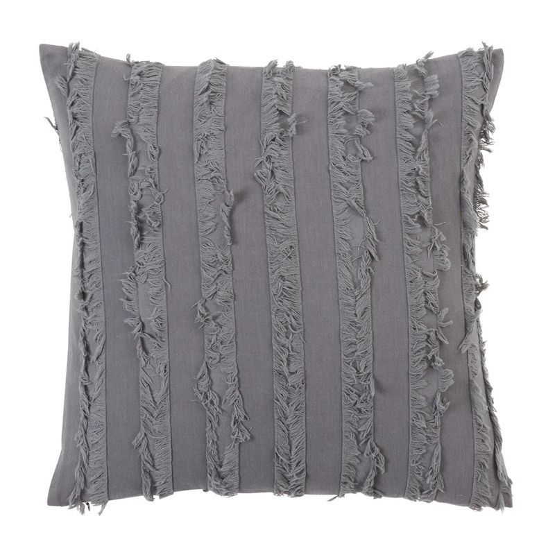 Charcoal Fringe Striped Cotton Linen Throw Pillow