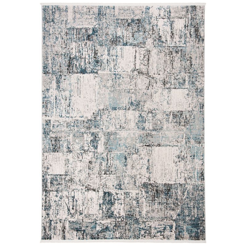 Abstract Blue Synthetic 59" Hand-Knotted Area Rug