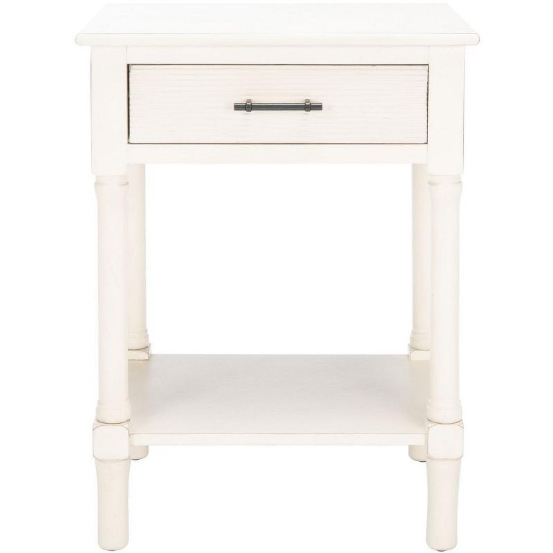 Distressed White Pinewood Accent Table with Storage