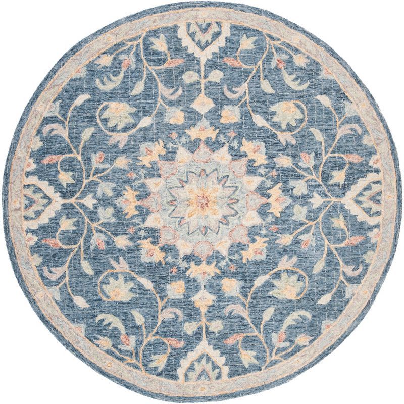 Blossom Navy and Multi Wool 6' Round Area Rug