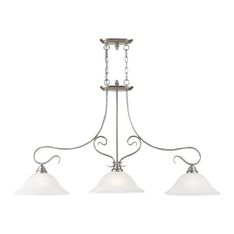 Brushed Nickel 3-Light Linear Chandelier with Alabaster Glass