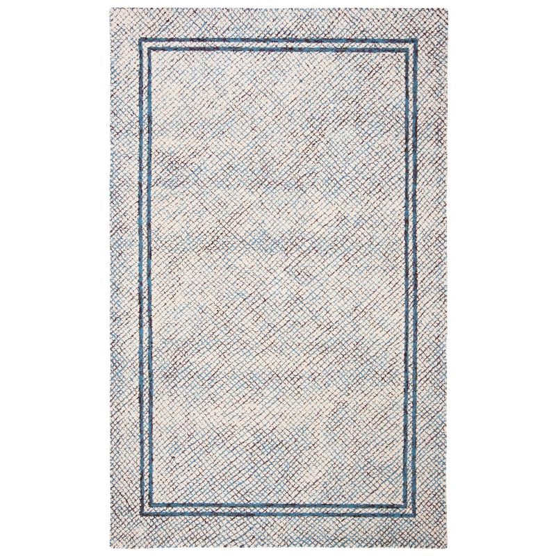 Ivory Abstract Handmade Wool Tufted Rectangular Rug 5' x 8'