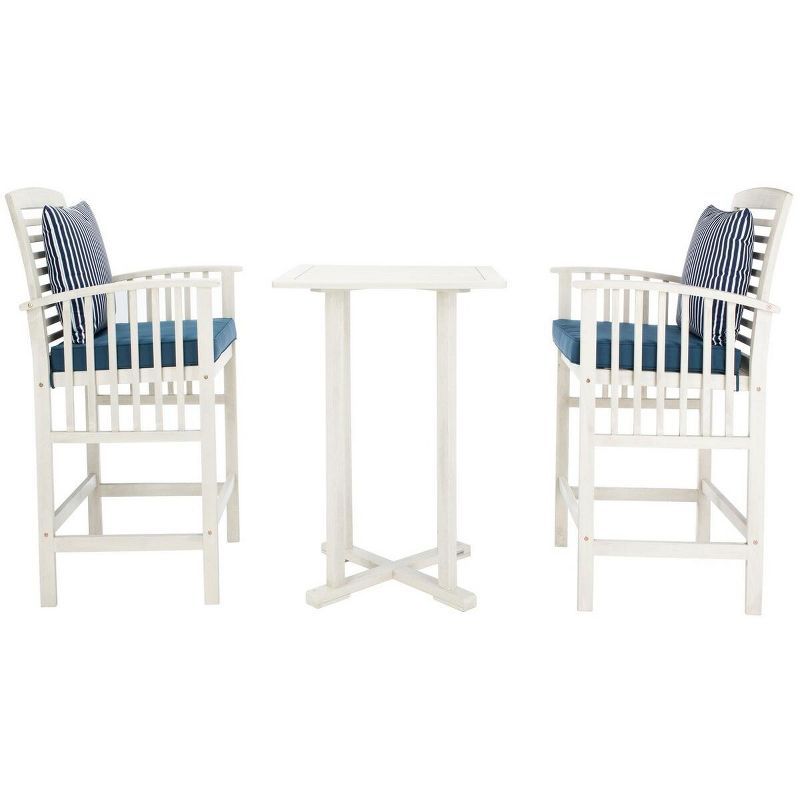 White and Blue 3-Piece Bar Height Patio Bistro Set