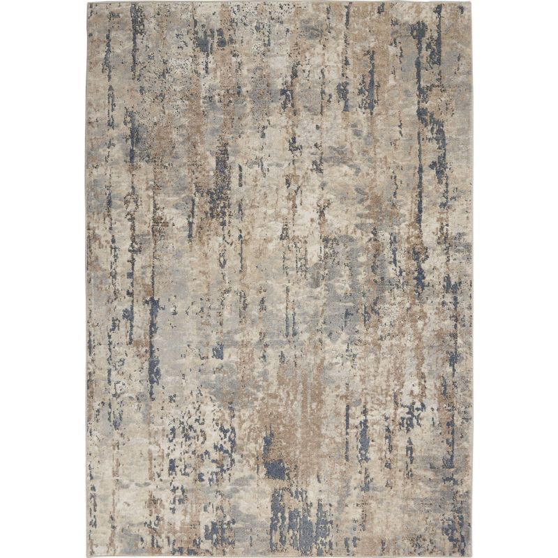 Beige Grey Abstract Synthetic 5' x 7' Reversible Rug