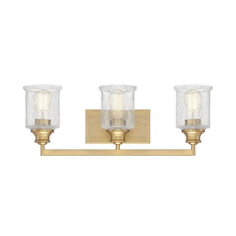 Hampton Warm Brass 3-Light Vanity with Crackle Glass Shades