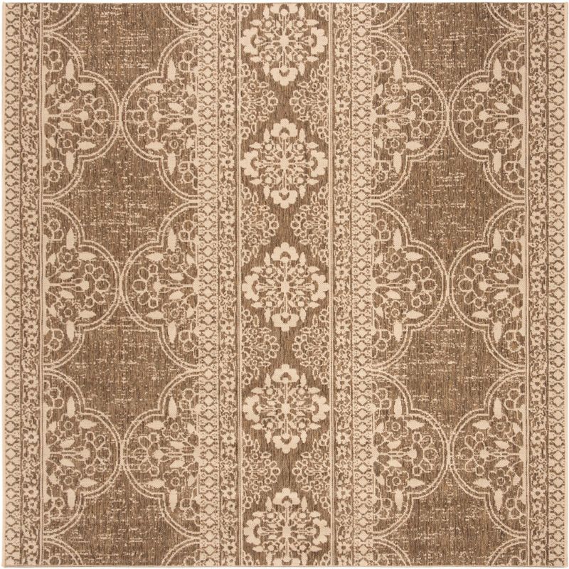 Cream and Beige Geometric Synthetic 4' Square Area Rug