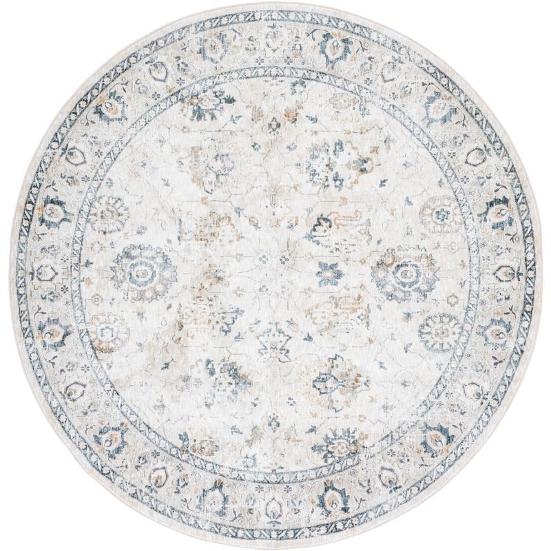 Ivory and Light Beige Round Hand-knotted Synthetic Rug, 6'7"