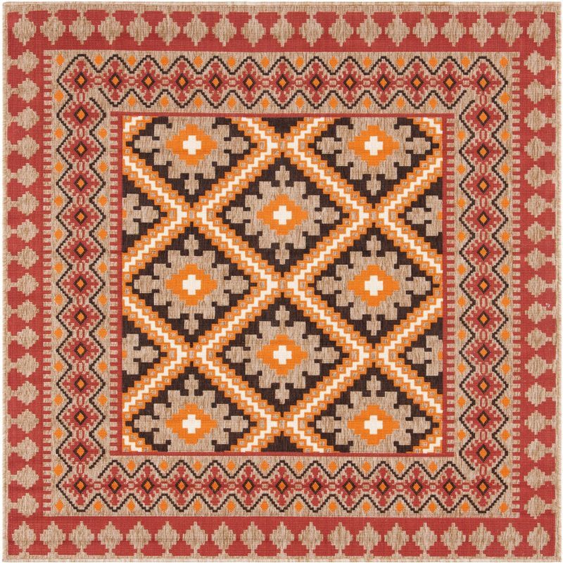 Veranda Red Natural Square Easy-Care Outdoor Area Rug, 5'3"