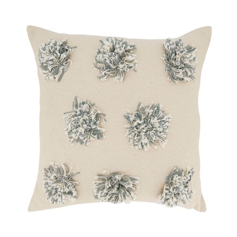 Gray Cotton Pom Pom Square Throw Pillow