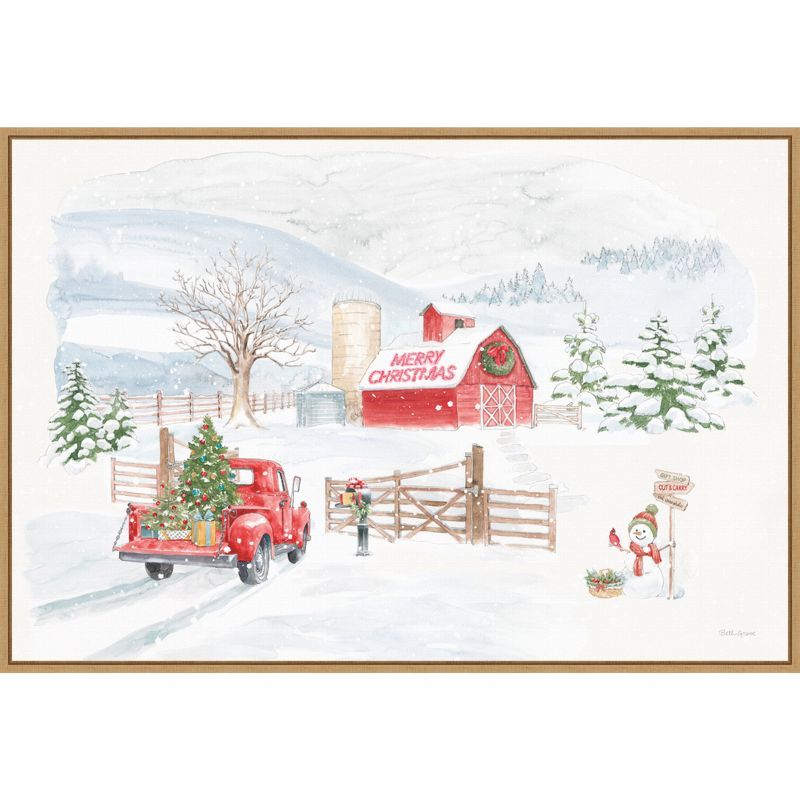 Large Red and White Christmas Snowman Canvas Framed Wall Art