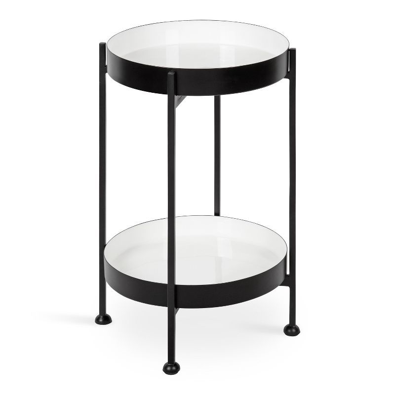 Modern Two-Tiered Round Black and White Metal Side Table