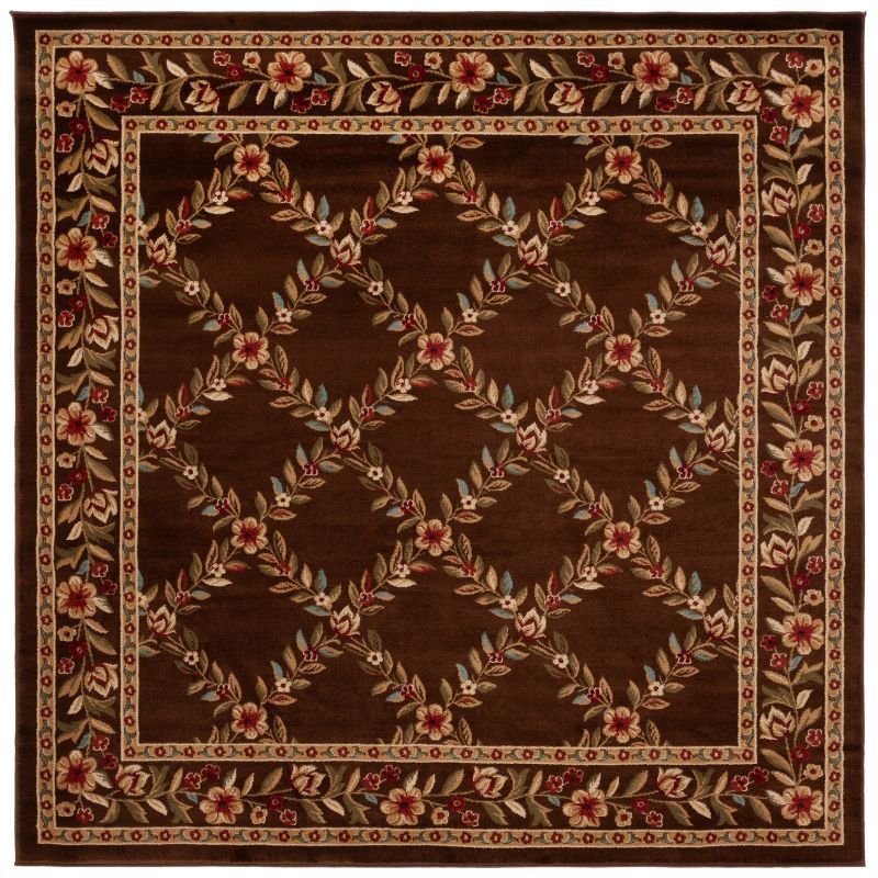 Elegant Traditions Easy-Care Brown Synthetic 6'7" Square Area Rug