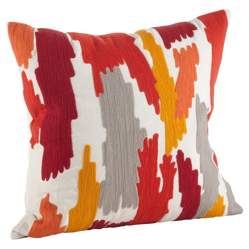 24.5" Multicolor Embroidered Cotton Square Throw Pillow