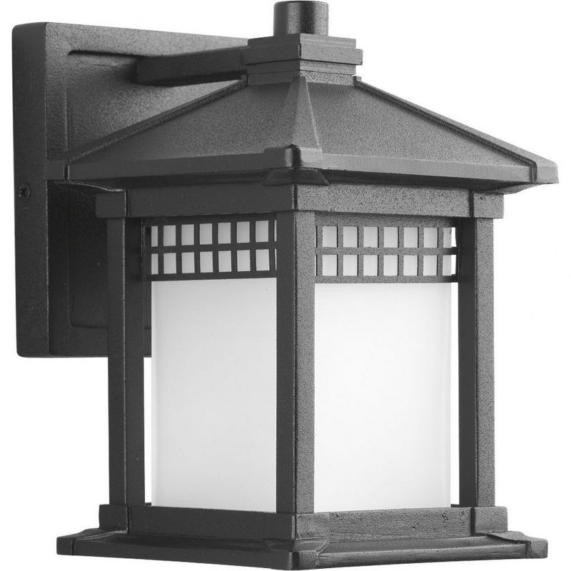 Black Aluminum Outdoor Wall Lantern with Etched Glass Shade