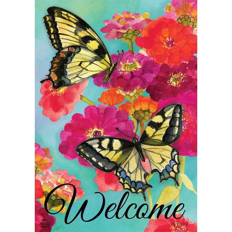 Colorful Butterfly and Floral Outdoor Welcome Flag