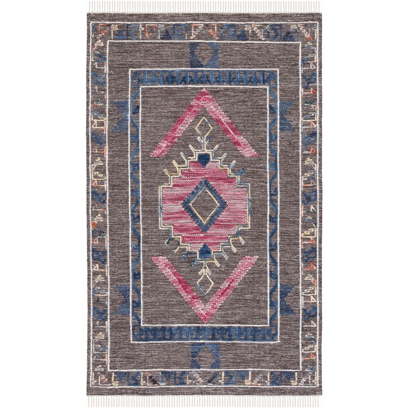 Handwoven Brown and Pink Wool Geometric Area Rug, 5' x 8'