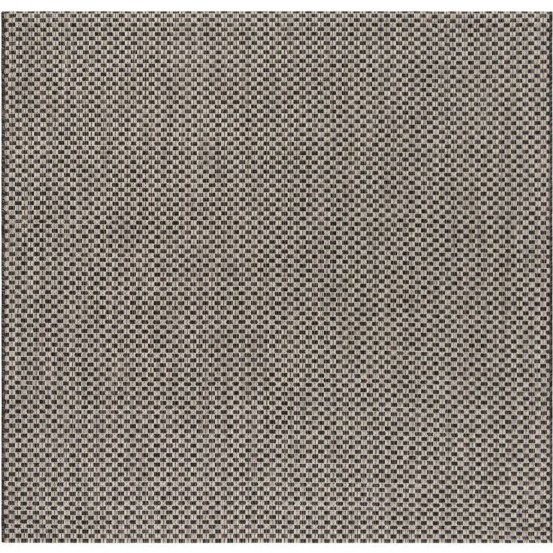 Modern Square Indoor/Outdoor Rug in Black and Light Gray, 4' x 4'