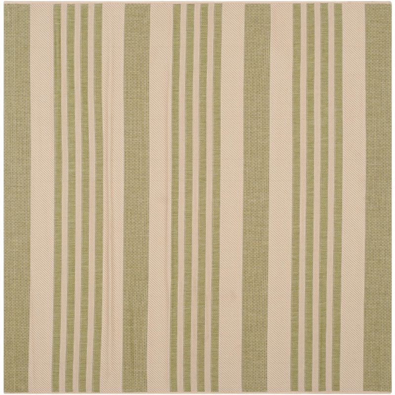 Beige and Sweet Pea Striped Square Indoor/Outdoor Rug