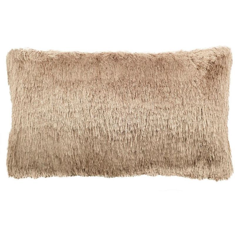 Beige Rectangular Shag Accent Pillow with Zipper Closure