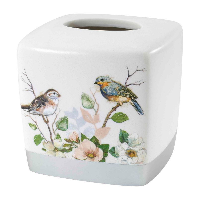 Ivory Resin Tissue Box Cover with Birds and Flowers