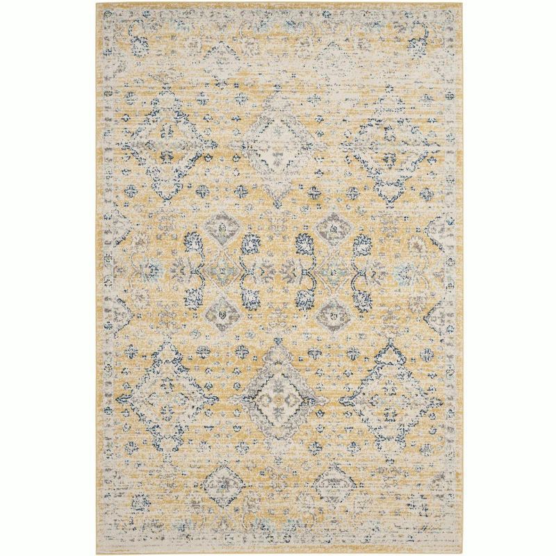 Gold and Ivory High Pile Synthetic Rectangular Rug 5'1" x 7'6"