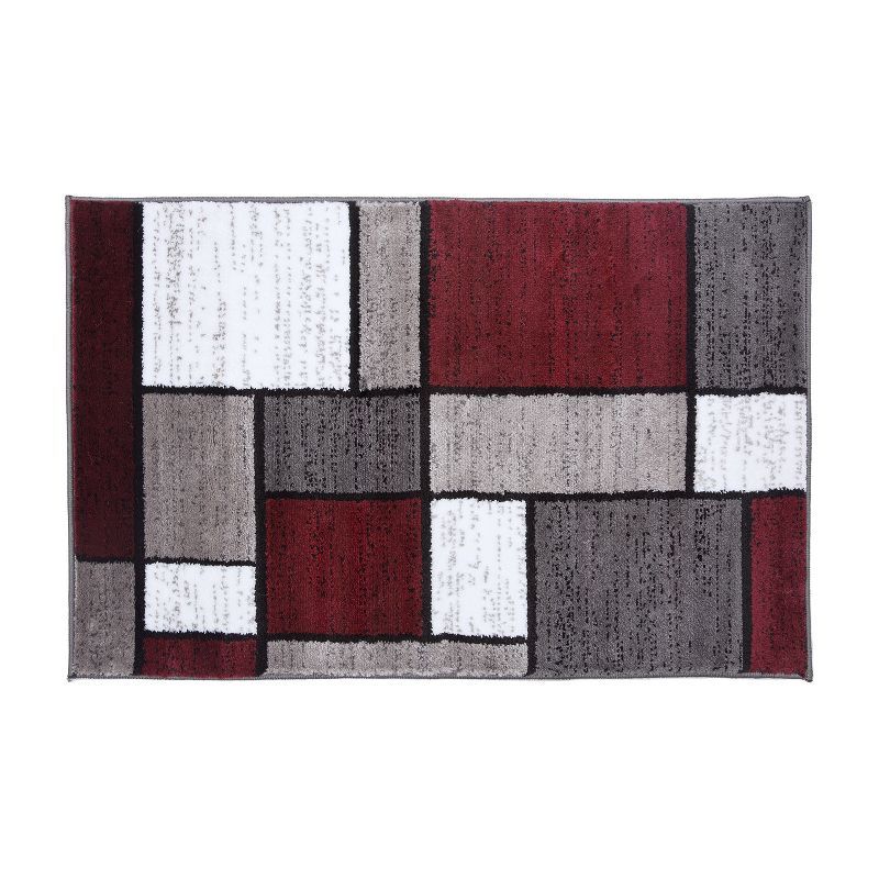 Contemporary Modern Red Geometric 2'x3' Synthetic Area Rug