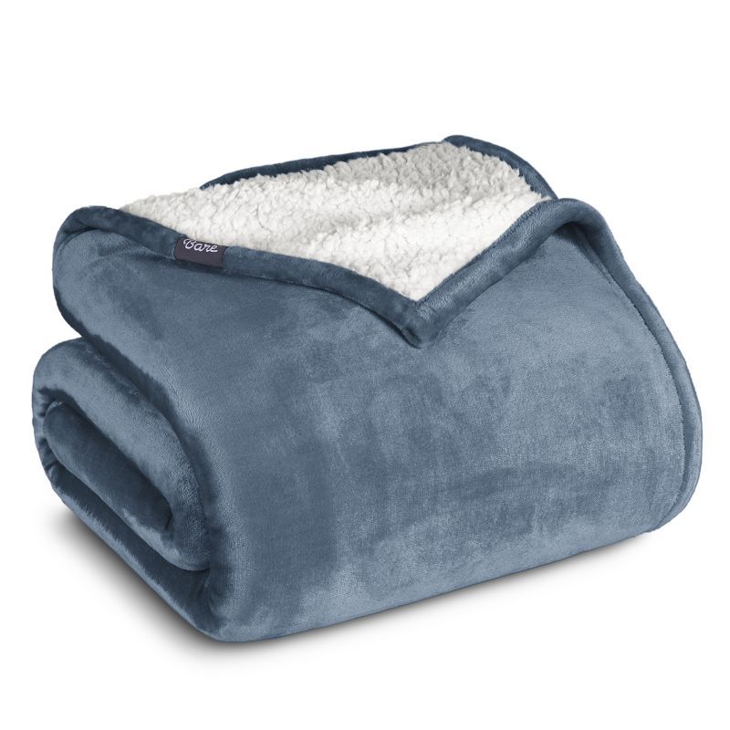 Coronet Blue Reversible Sherpa Fleece Throw Blanket