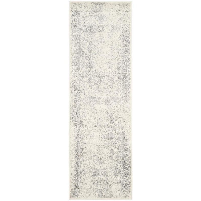 Ivory and Silver Floral Motif Runner Rug, 2'6" x 20'