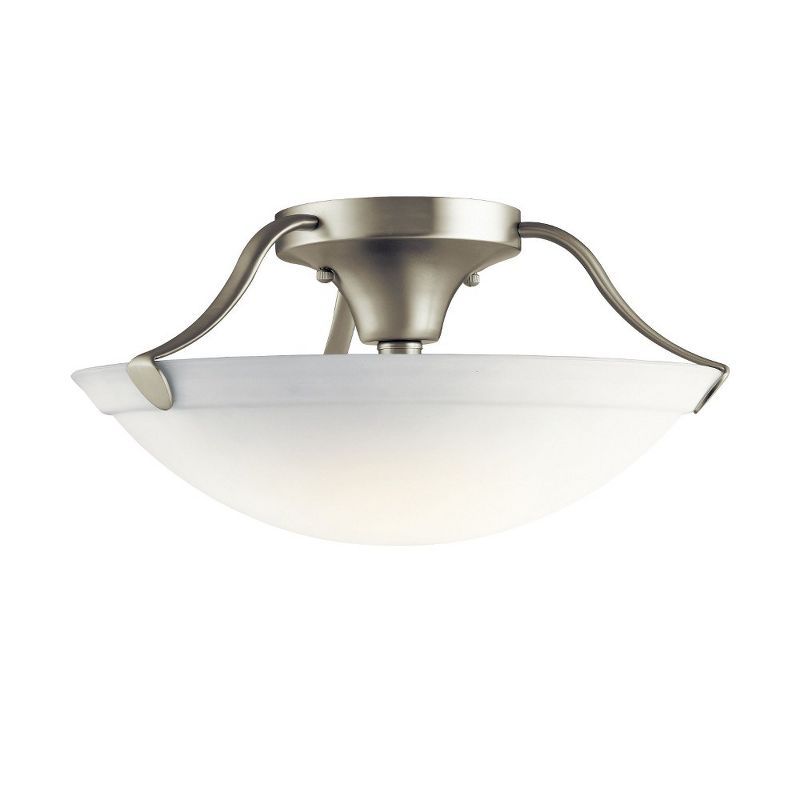 15.5" Brushed Nickel Semi-Flush Mount Light with White Glass Shade