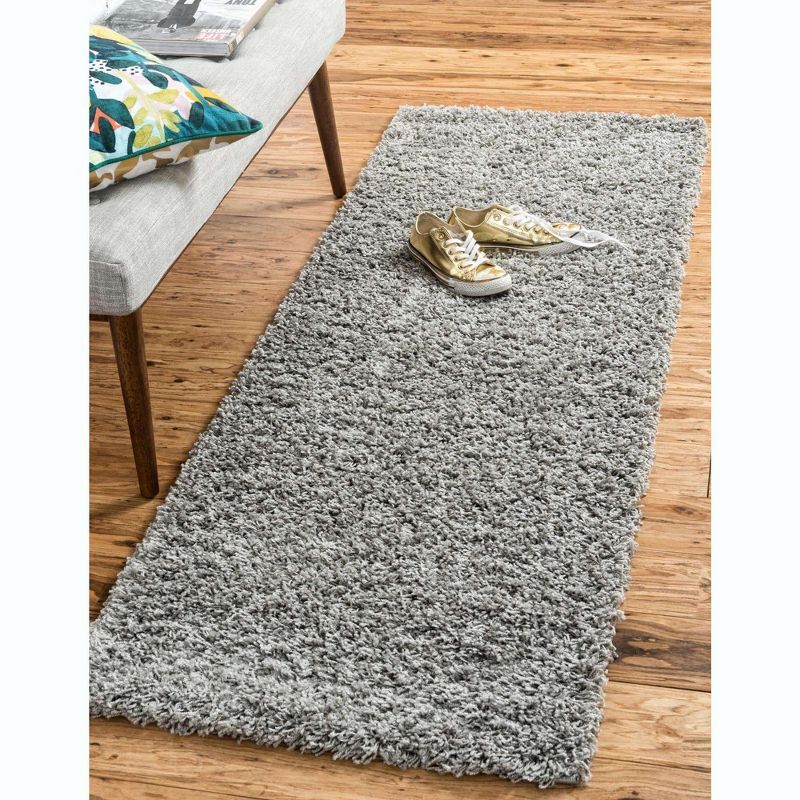 Cloud Gray Synthetic Shag Runner Rug 2' 6" x 10' - Stain-Resistant, Easy Care