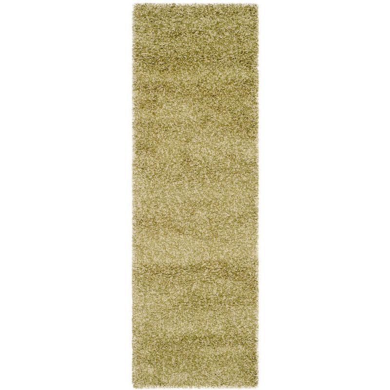 Green High Pile Shag Runner Rug