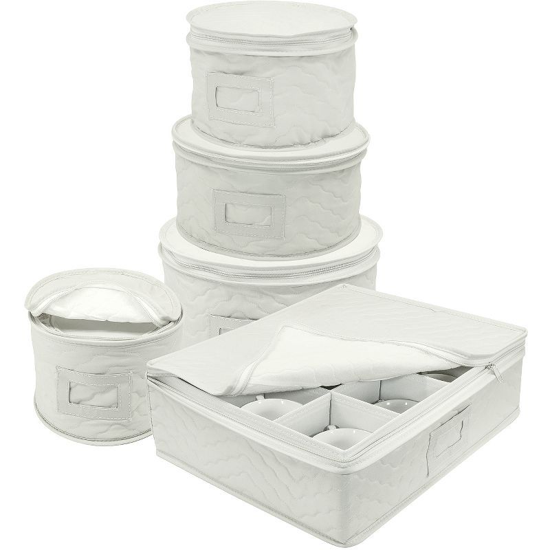 Sorbus White Quilted 5-Piece Dinnerware Storage Set with Felt Protectors