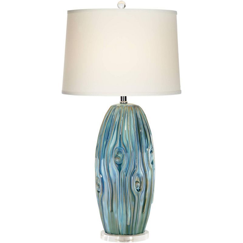 31" Blue Green Ceramic Coastal Table Lamp with Neutral Shade