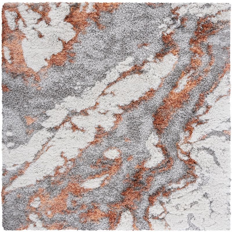 Horizon Grey and Rust Abstract Shag Square Rug