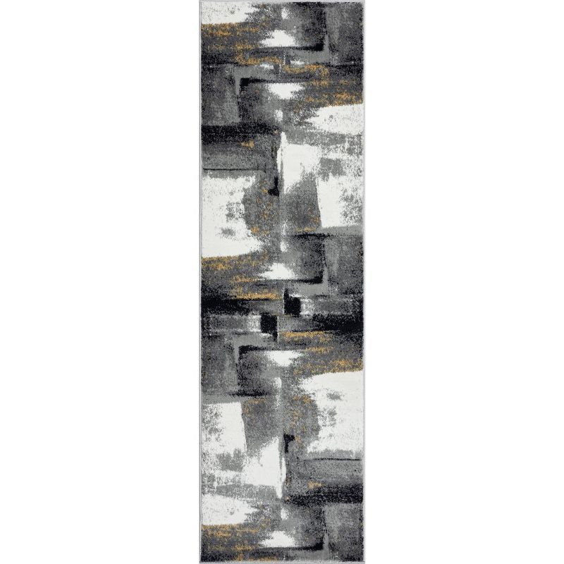 Gray 2x7 Abstract Brushstrokes Stain-Resistant Area Rug