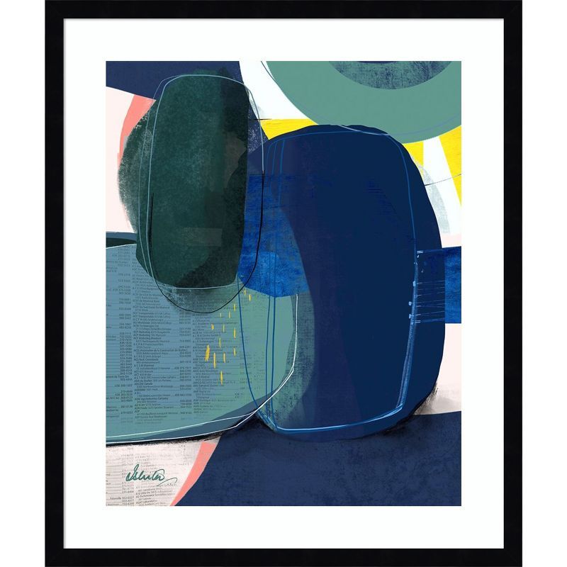 Abstract Geometric Blue and Green Wood Framed Wall Art Print