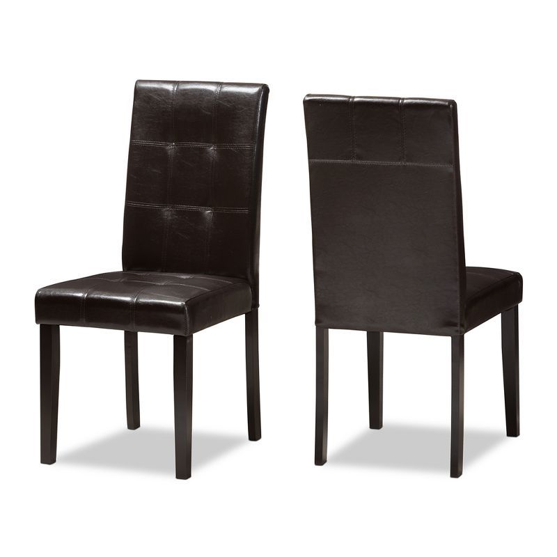 Avery Dark Brown Faux Leather Upholstered Parsons Side Chair Set