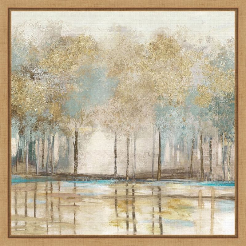 Beige and Teal Impressionist Framed Canvas Wall Art, 16 x 16-in