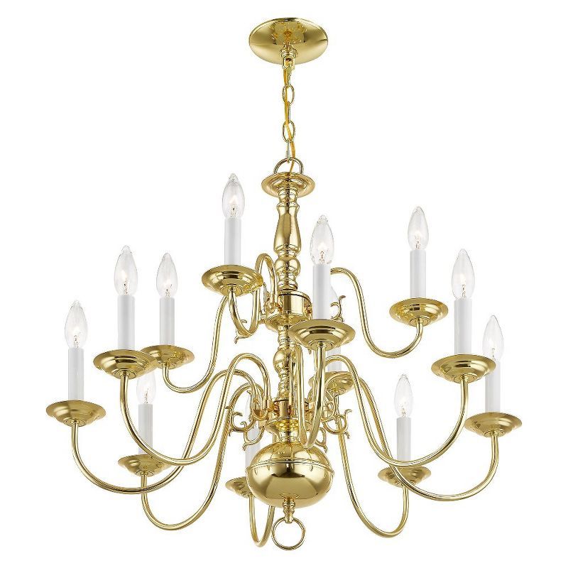 Williamsburgh Polished Brass 12-Light Colonial Chandelier